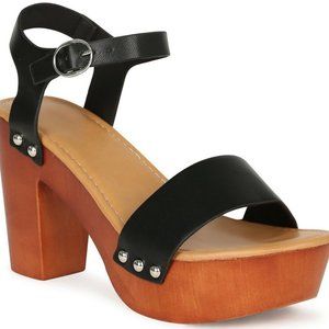 WOMENS WOODEN CLOG HEELED SANDALS AZANIA-1  BLACK  Size 8.5